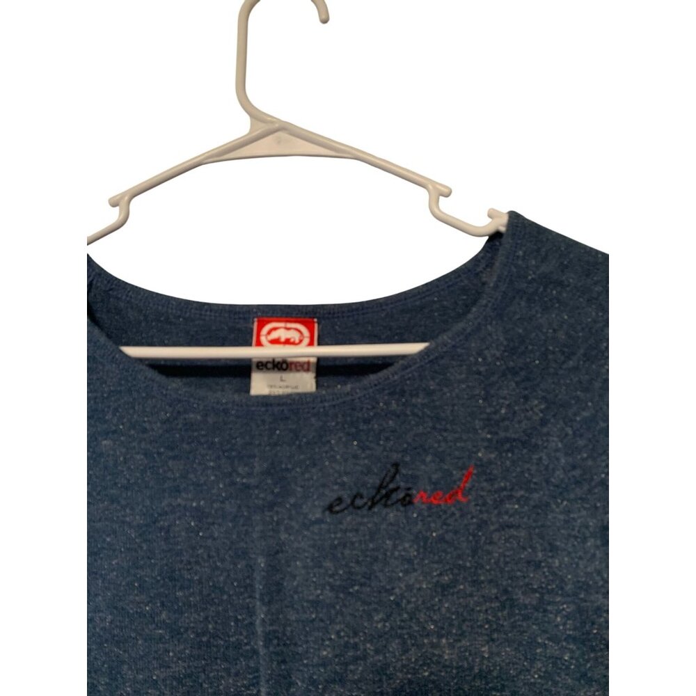 Ecko Red Womens Size Large 3/4 Pullover Sweater Blue Sparkle Round Neck - Picture 2 of 3
